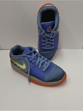 Nike Kids Athletic Sneakers in Blue with Lime and Orange Accents